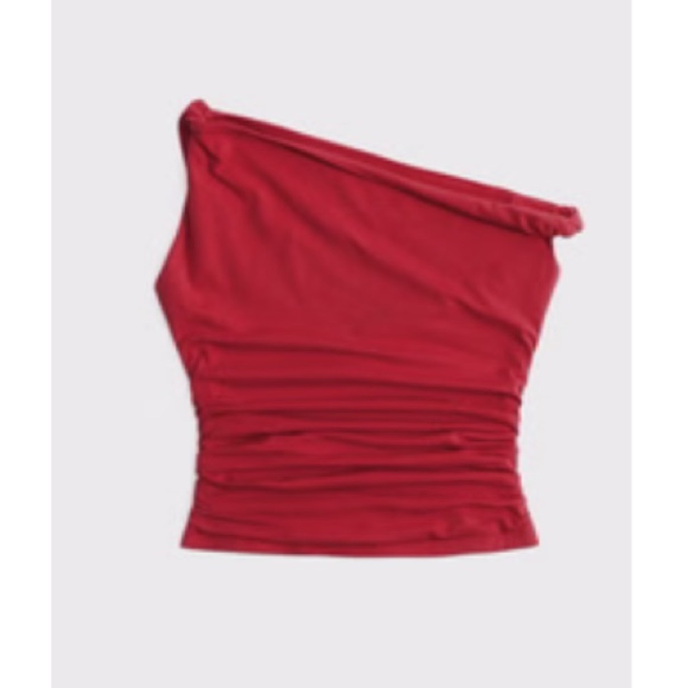 Abercrombie & Fitch Red One-Shoulder Asymmetrical Twist Top